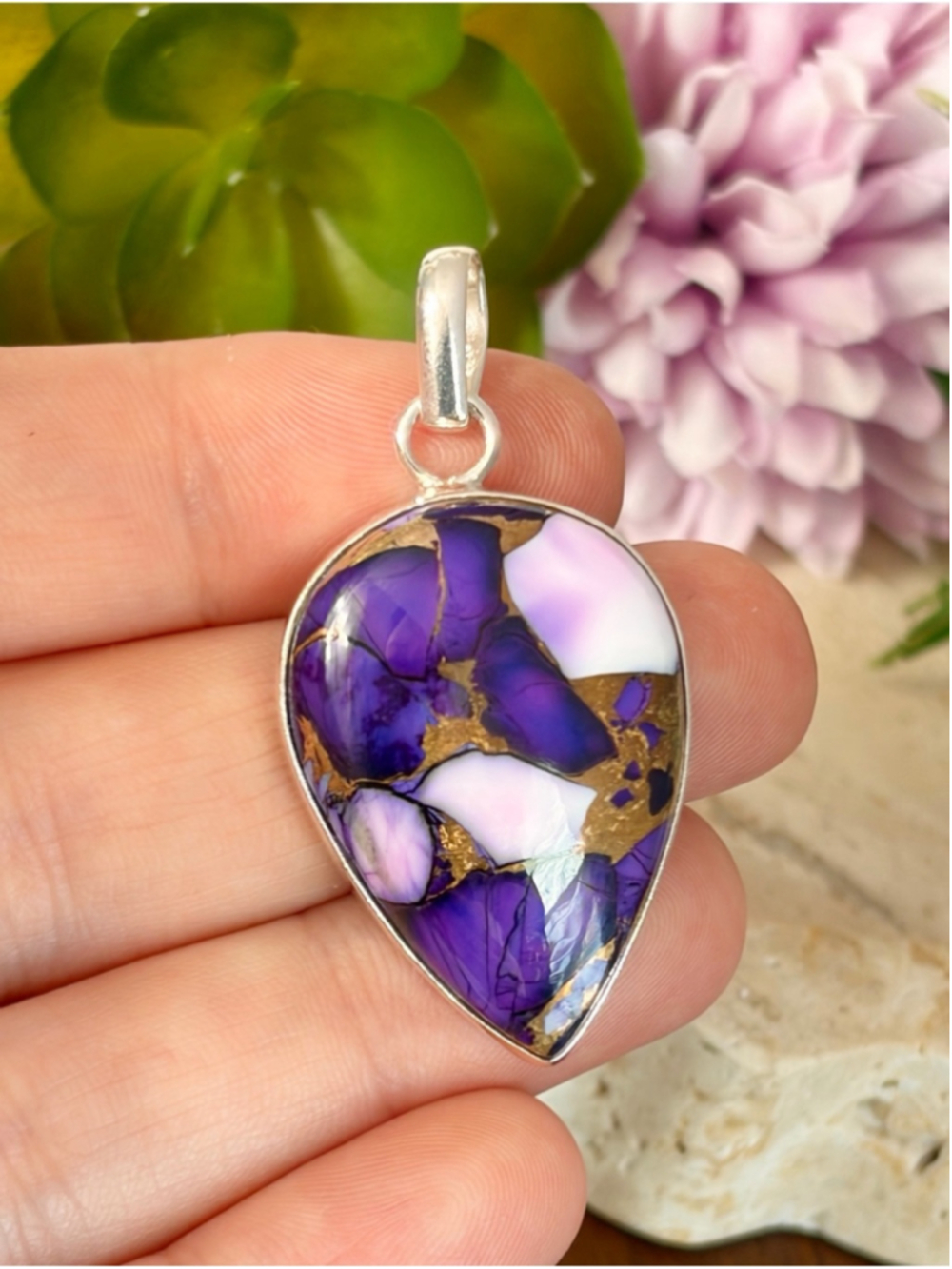 Genuine Purple Copper Kingman Turquoise Pendant Pure Sterling Silver 925 New